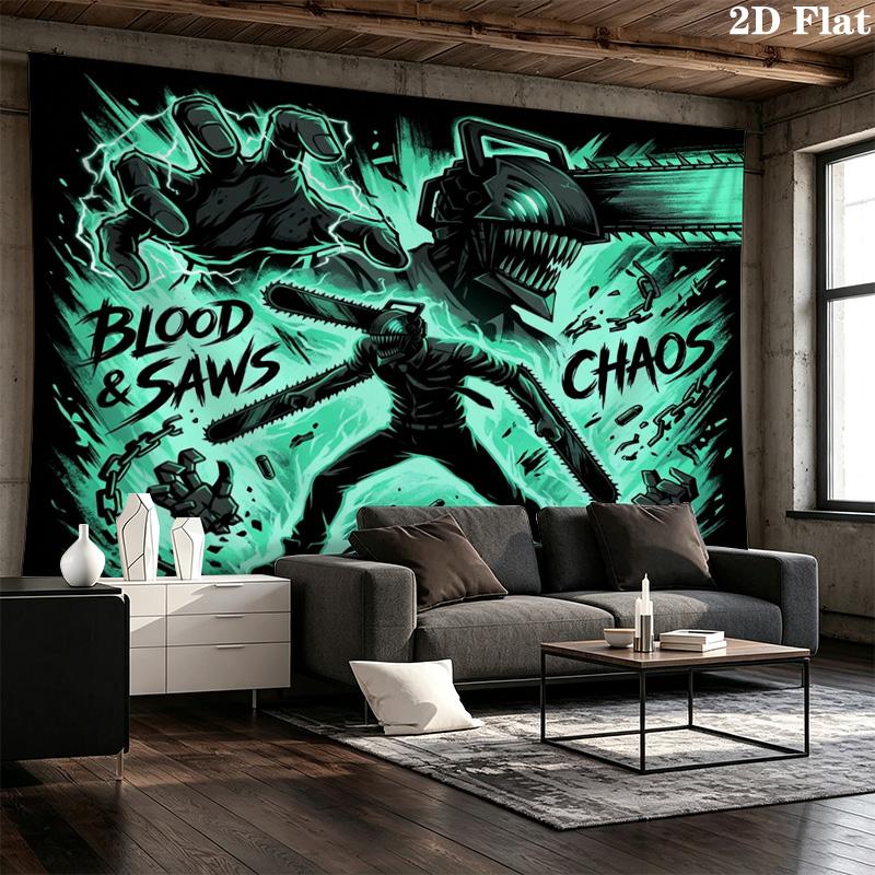 Chainsaw Man Wall Tapestry Aesthetic Wall Hanging Printed Fabric Blanket Decorative Tapestries For Bedroom Living Room Home Decor