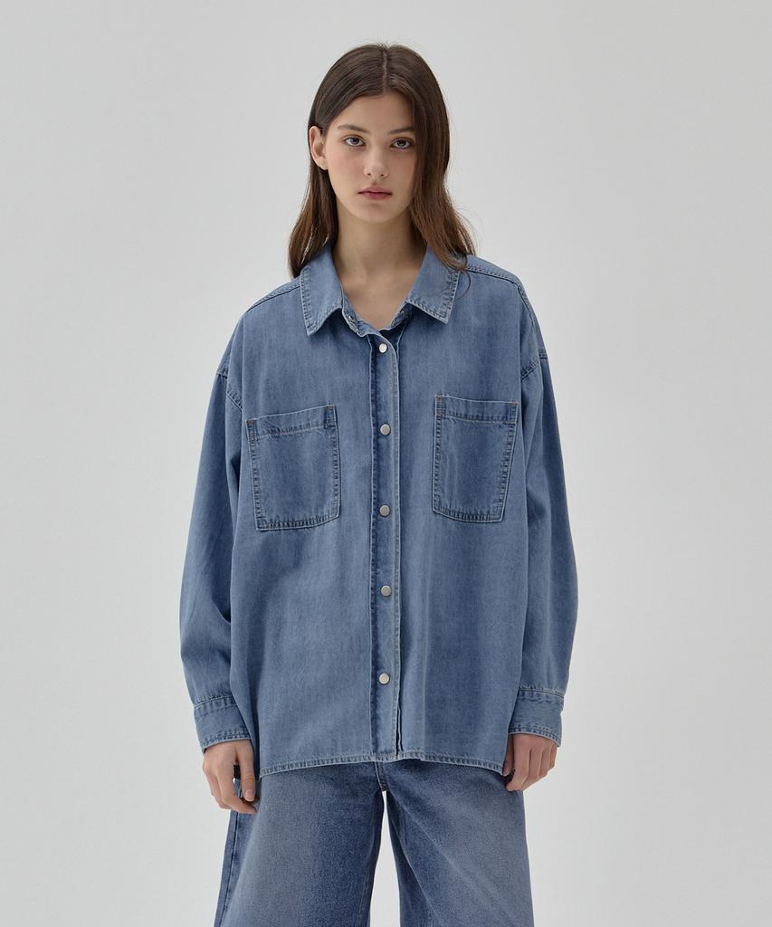 RYUL+WAI Denim Back Tuck Oversized Shirt Blue R6