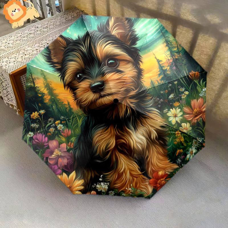 1 PC Automatic Folding Umbrella - Yorkshire Terrier Pattern, Portable & Foldable Design with 8 Ribs, Christmas Birthday Gifts