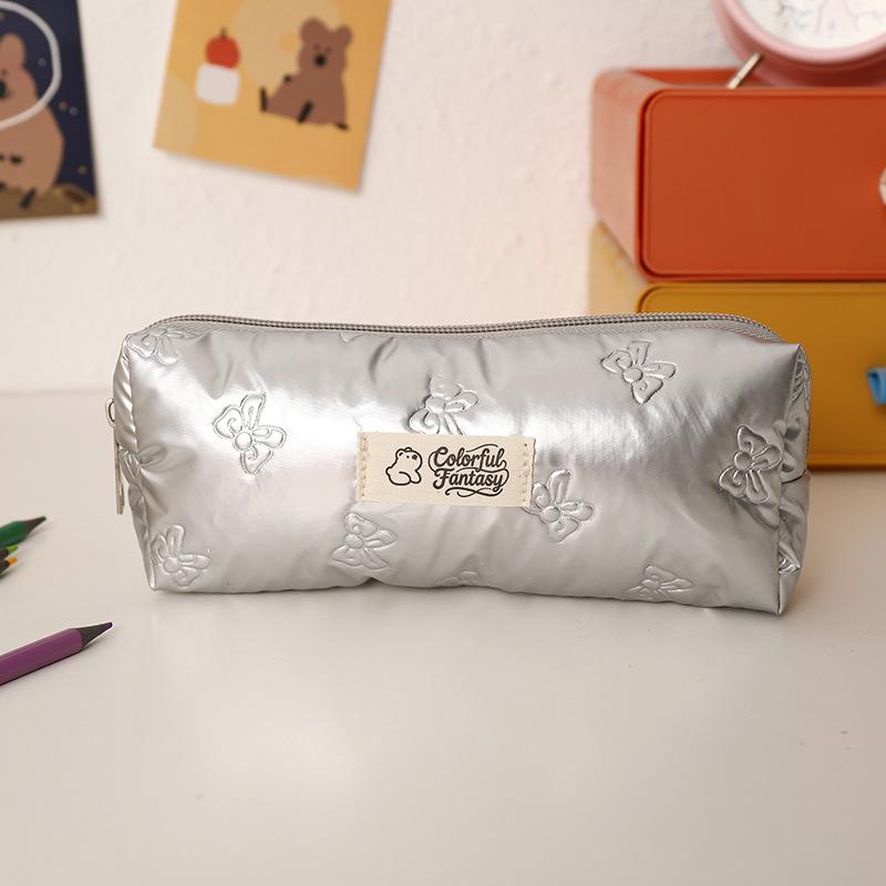 Cartoon Bowknot Pen Bag Students Stationery Pencil Case School Supplies Zipper Design Large Capacity Cosmetics Storage Bag