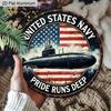 2D Flat AluminumVintage US Navy Submarine Round Metal Sign, Inspirational Spiritual Patriotic Americana Rustic Wall Decor, Pre-Drilled Holes for Easy