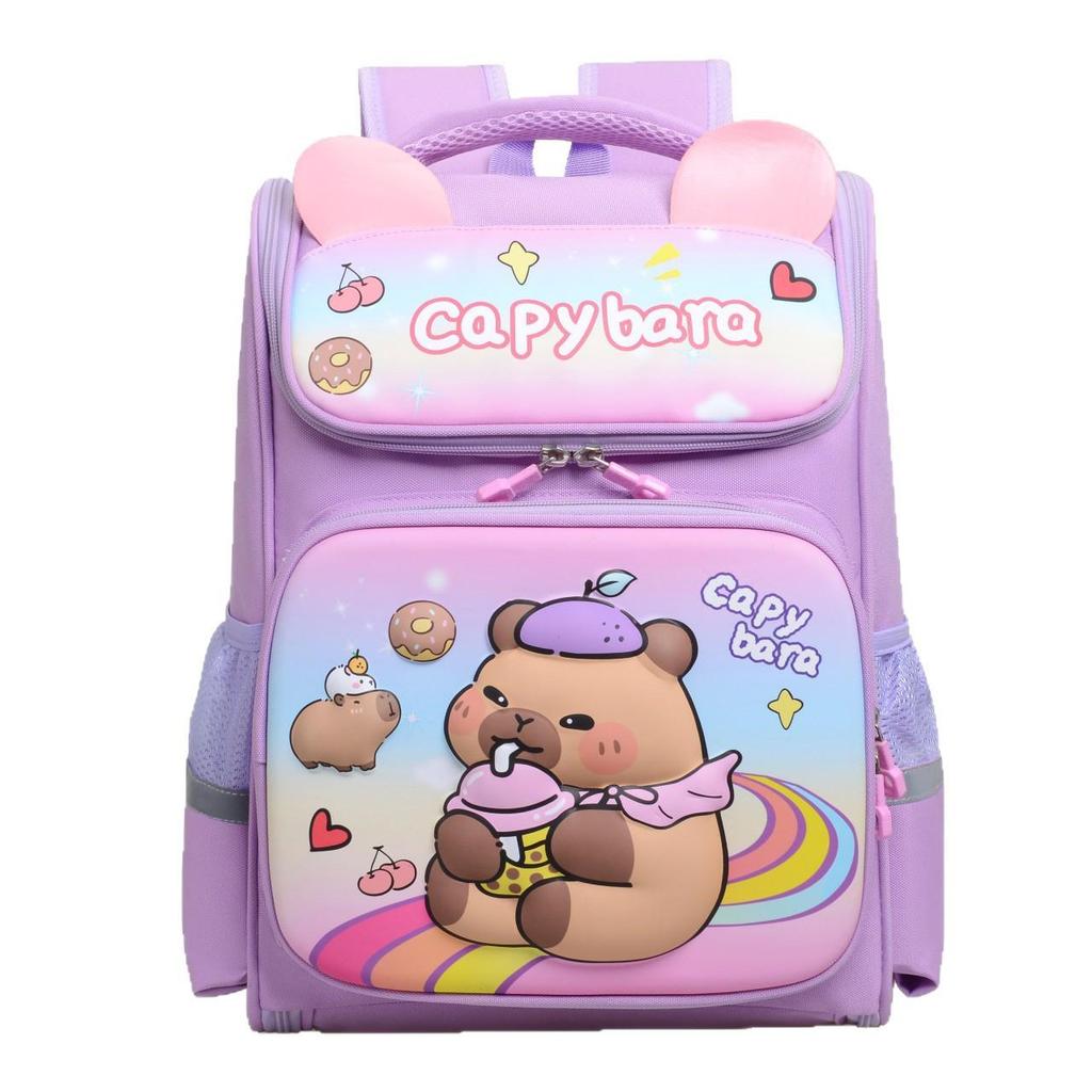 Capybara Cartoon Rucksack für Jungen & Mädchen der 1. & 2. Klasse – Schultasche für Kinder mit Weltraum-Thema