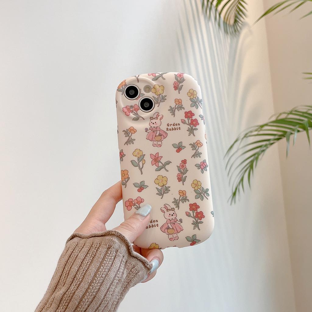 Floral Bunny Case for iPhone 17 Pro Max Apple 16 Phone Case 15/14 Soft Case Skin Feel Matte