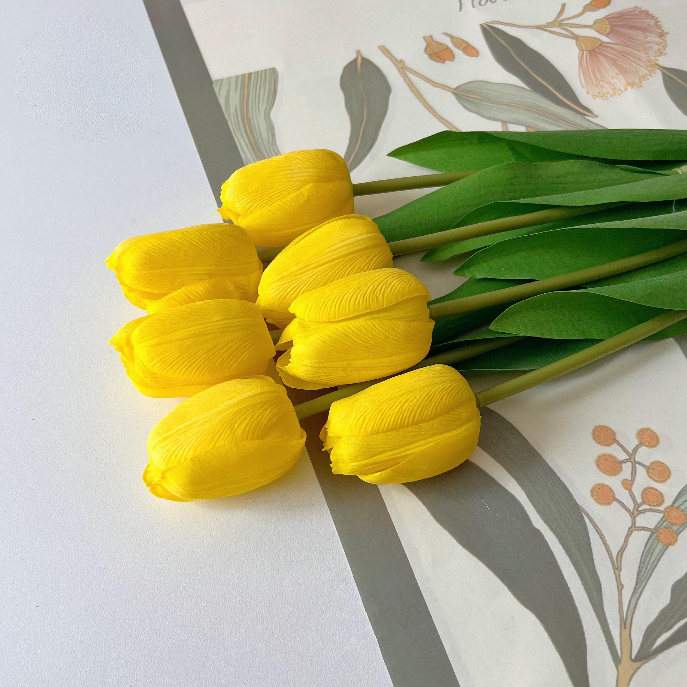 

7Pcs Realistic Pink Artificial Tulips Flowers Real Touch Artificial Tulips Bouquet Spring Decoration Flowers DIY Wedding Bouquet 7 Stems