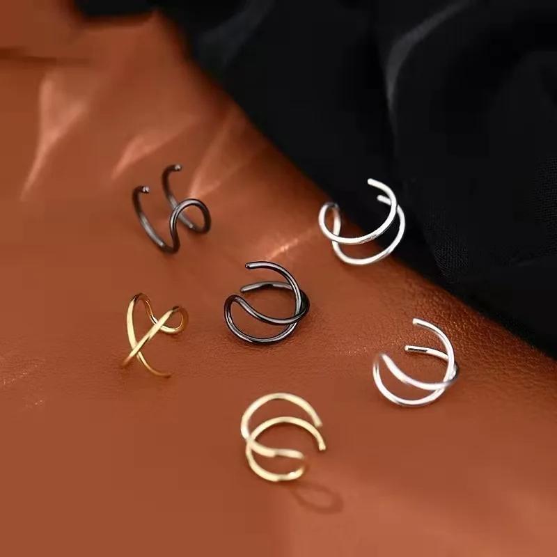 Small Niche Double Line Cross Ear Clip, Women'S Simple Ear Accessories Without Ear Holes, Versatile Ear Bone Clip With Personality And Temperament