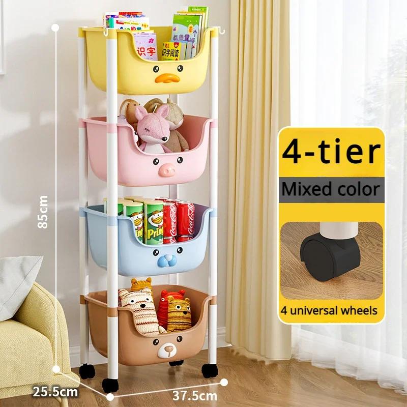 Children Toy Storage Trolley Rack Multilayer Bookshelf Snack Racks Picture Book Rack Movable Multi-Layer Wheels Storage Trolley