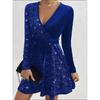 Robe Sexy à Col en V à Manches Longues, Sequins, Couleur Unie, Mode High Street, Robes Élégantes de Fête et de Soirée pour Femmes