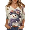 3/4 Sleeve Shirts For Women Print Christmas Tees Blouses Casual Plus Size Basic Tops Pullover