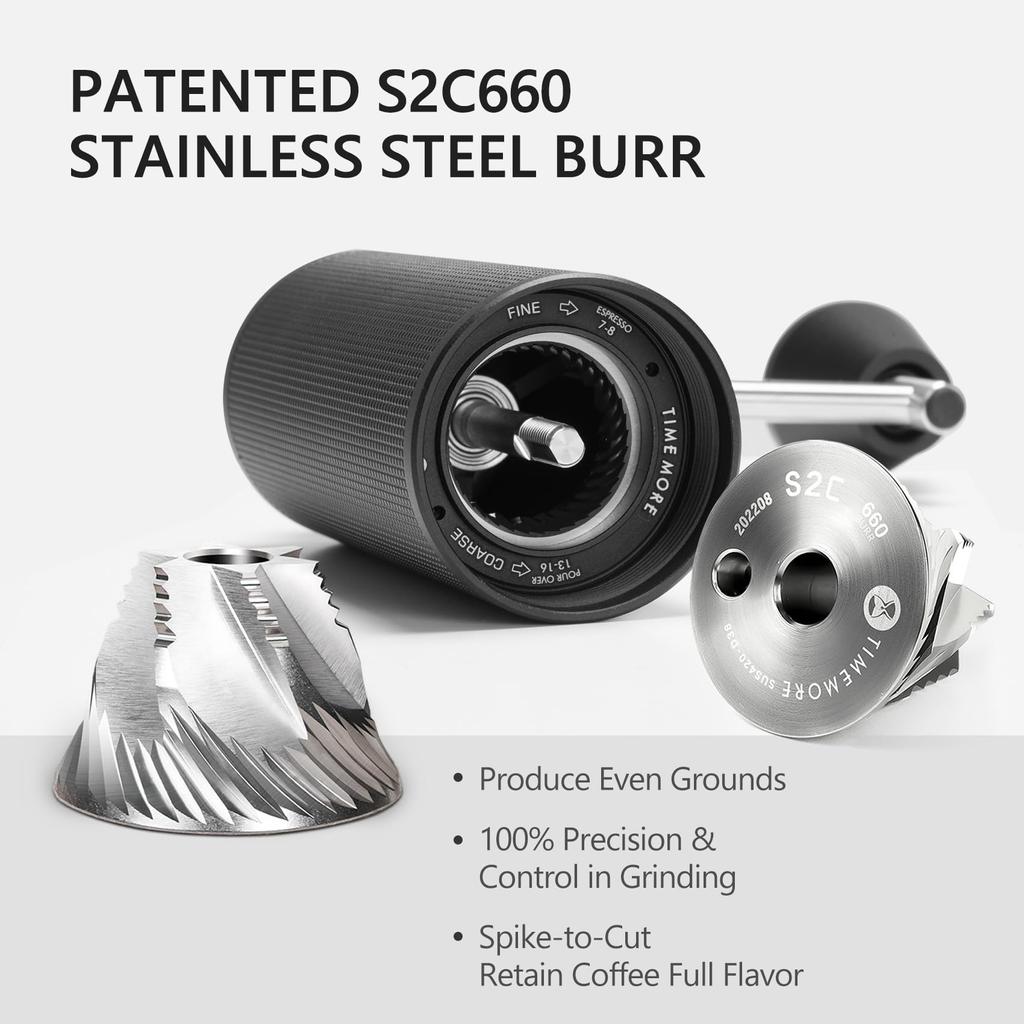 TIMEMORE C3S Max Coffee Grinder Manual Folding Handle Time More Capacity 30g CNC Stainless Steel Conical Internal Adjustable Double Bearing