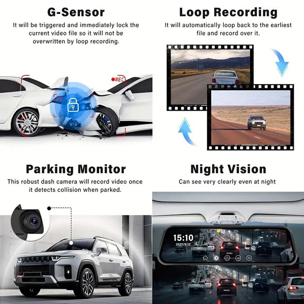 Dash Cam Mirror Camera for Car Touch Screen Video Recorder Rearview Mirror Dash Cam Front and Rear Camera Mirror DVR Black Box