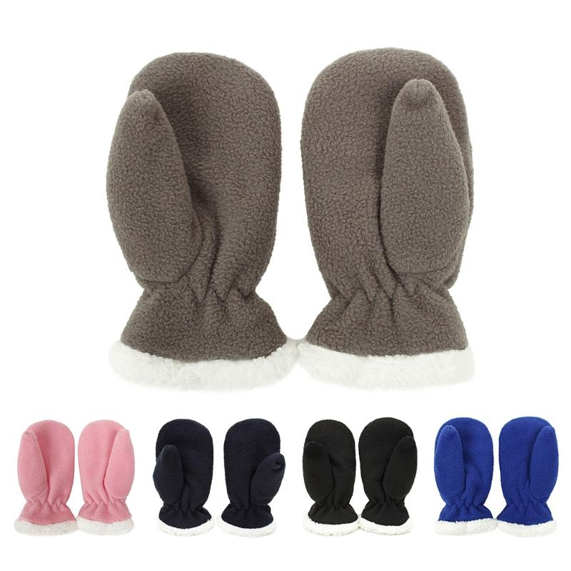 Solid Color Gloves Warm Full Finger Mitten Simple Winter Outdoor Gloves Fuzzy Plush Gloves for Boys Girls Multi Size