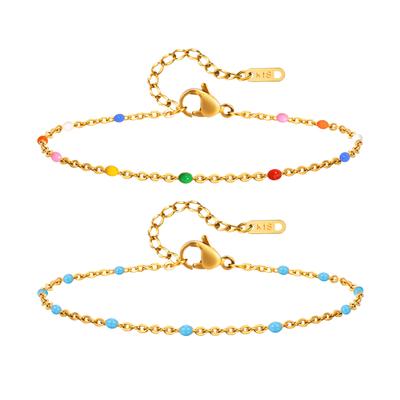 Edelstahl-Kettenarmband für Damen, Bunte Perlen Sommer 18 Karat Gold Plated, Wasserdichter Edelstahl-Schmuck