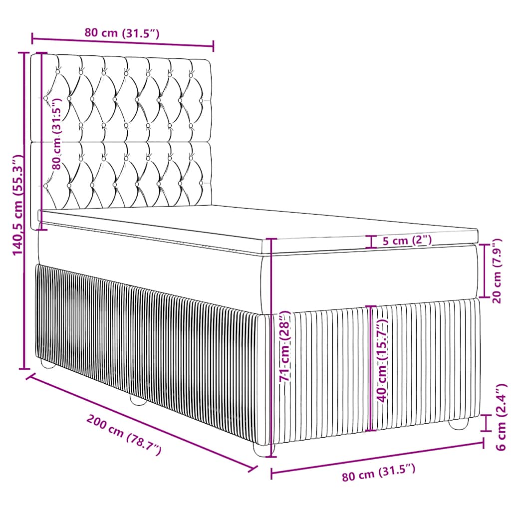 Box Spring Bed with Mattress Black 80x200 cm Fabric