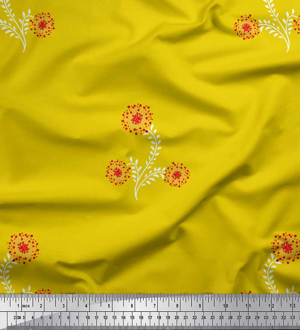 

Японська креп-атласна тканина Soimoi, листя та квітковий художній декор, друковані метри 42 дюйми 42 Inch Wide - Poly Crepe жовтий