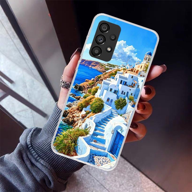 Greece In Summer Santorini Phone Case For Samsung Galaxy A12 A52S A42 A32 A22 A51 A50 Note 20 Ultra 10 S10 Plus A71 A70 A31 A30