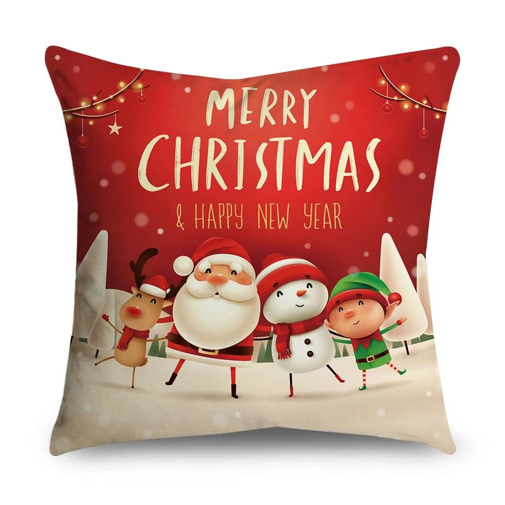 

Рождественская наволочка с изображением лося, саней, венок Санта-Клауса, снеговика, рождественские украшения, офисный диван-кровать, автомобиль, наволочка 40x40cm