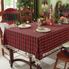 Festive Christmas Tablecloth With Gold Thread Red Plaid Tassels Decor Cotton Blend Rectangular Dining Table