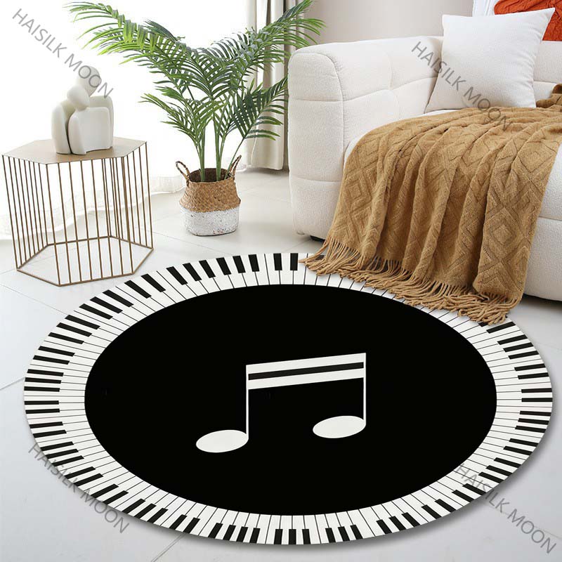 

Multiple sizes Music note and piano keys Print Round Carpet Living Room Bedroom Table Chair Sofa Decorative Carpet Luxury gifts Diameter -60cm