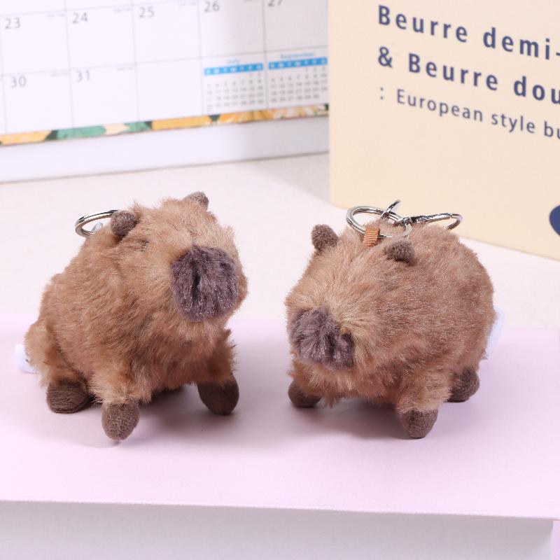Kawaii Simulation Plush Capybara Keychain Cute Stuffed Animal Doll Pendant Car Key Holder Backpack Hanging Decoration Gifts