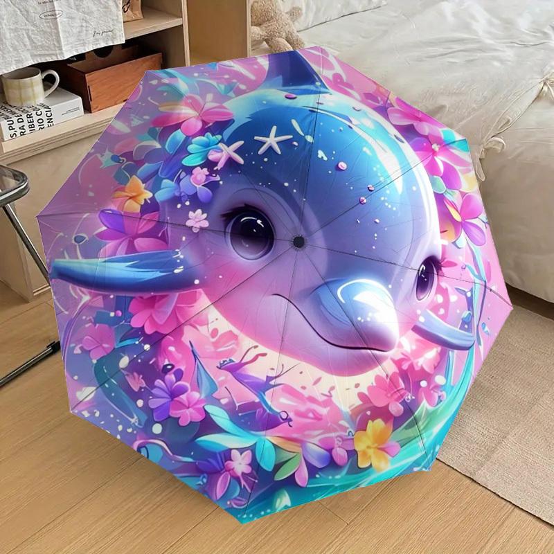 1pc Magical Dolphin Fantasy Umbrella with Plastic Handle,Suitable for All Seasons Home Travel Outdoor UmbrellaDD422