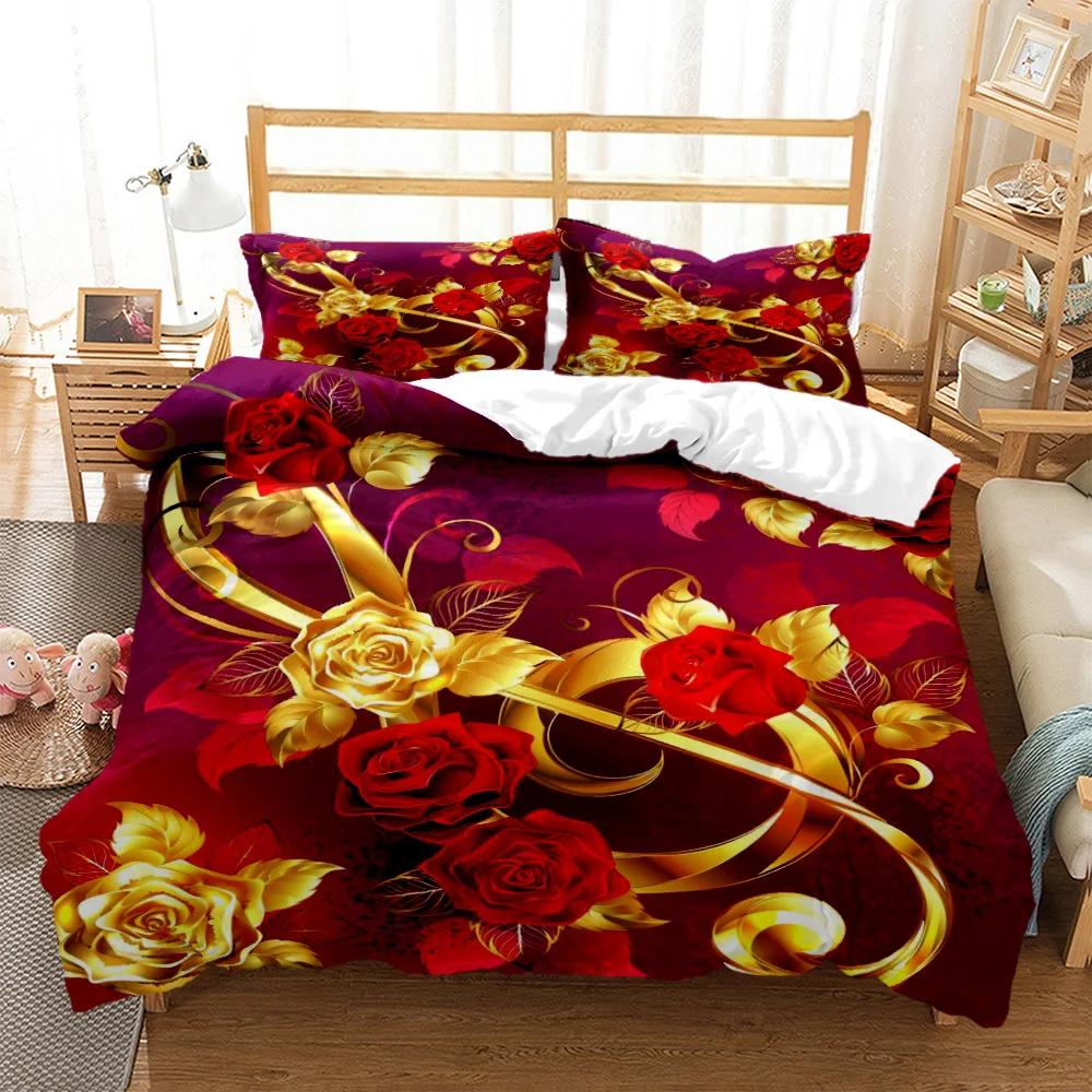 Rose Floral Duvet Cover Set Twin King Size Romantic Flowers Bedding Set Microfiber Comforter Cover For Valentine's Day Wedding