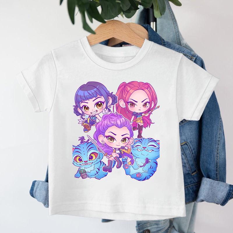 Nuova 2026 KPop Demon Hunters Saja Boys Cartone Animato Ragazzi T-shirt Girocollo Stampa Moda Casual Top T-shirt Bambini Abbigliamento Bambini