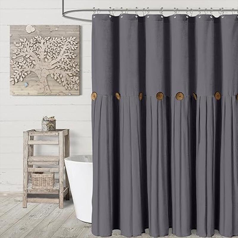 Hanton Cotton Linen Button-Spliced Shower Curtain