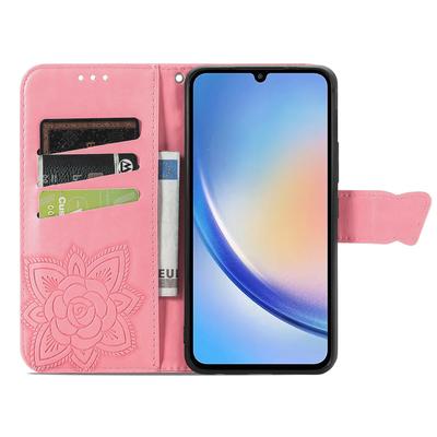 For Samsung Galaxy A35 5G Leather Case Butterfly Imprinted Phone Cover with Wrist Strap