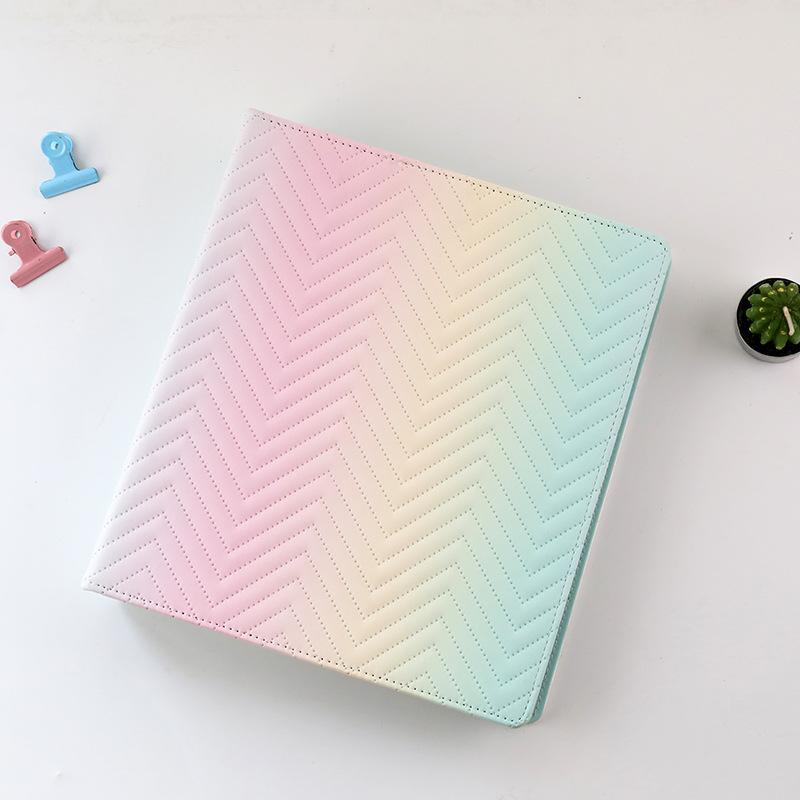 Macaron Gradient A5 Wide 3-Ring PU Leather Binder Photo Album for 3/4/6 Inch Cards, Large Capacity Loose-leaf Scrapbook