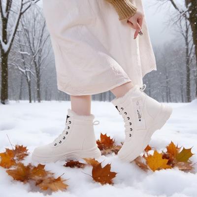 Novas Botas de Neve de Inverno Femininas com Pelúcia e Botas Martin Grossas, Sapatos de Algodão de Cano Alto