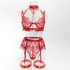 Women's Lingerie Sets with Garter Belt 3 Piece Sexy Lace High Waist Bra and Panty Set Push Up Exotic Sleepwear