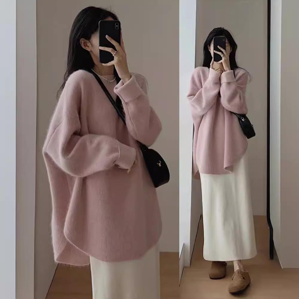 Spring and autumn women Sweater Streetwear Loose Tops Women Pullover Female Jumper Long Sleeve O Neck Knitted Ribbed Sweaters