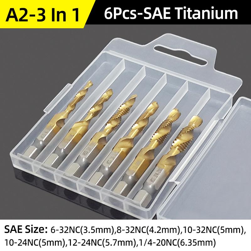Compound Screw Tap Bit Set M3/4/5/6/8/10 Hex Spiral Tap Countersink Drill Reamer Titanium Soft Metal Tapping Chamfering Tools