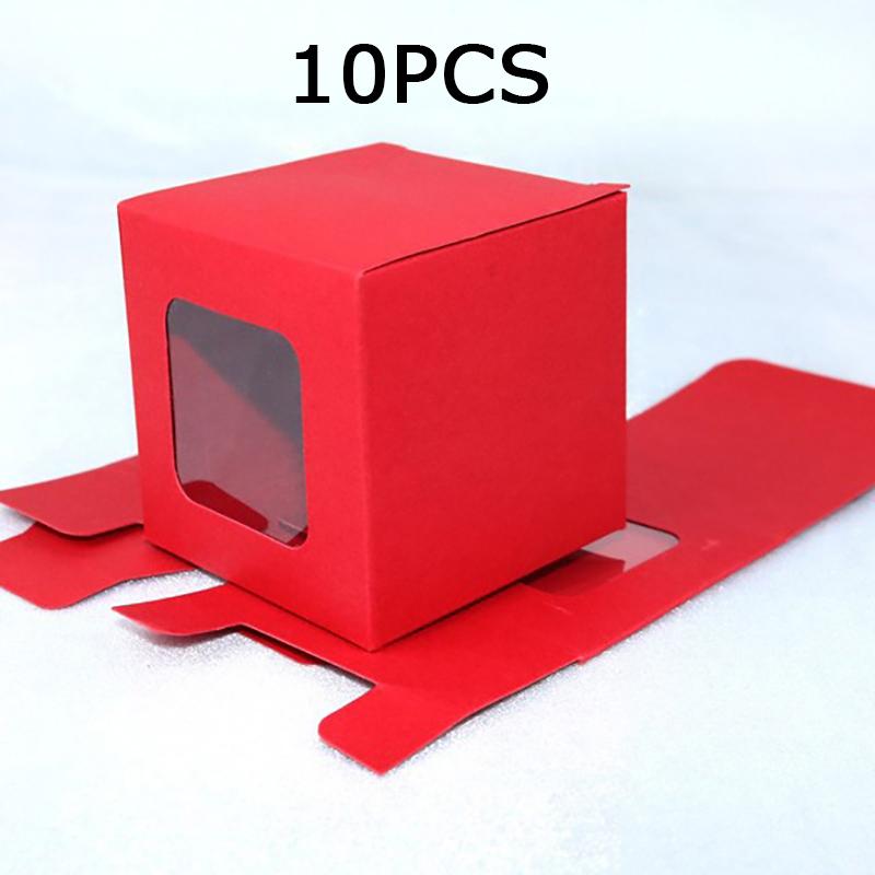 

WTEMPO Festive Red Christmas & New Year Gift Boxes Clear Transparen Square Window DIY Foldable Paper Boxes Daily Presents Packaging Boxes 9*9*9cm*10pcs красный