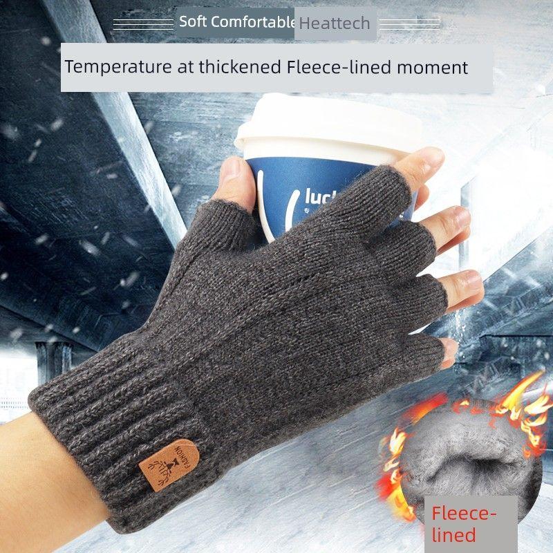 

Men Wool Writing Office Cold-Proof Half Finger Gloves Dark gray One size
