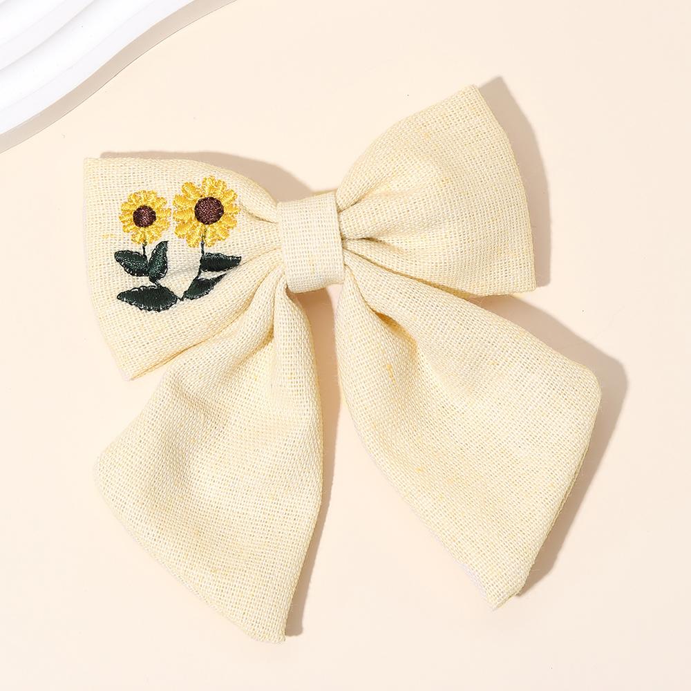Beige Flower Hair Clip Elegant Sweet Handmade Embroidery Sunflower Floral Hairpin For Girls Children's Headwear Kids Accessories
