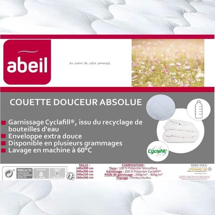 Couette - abeil - douceur absolue - 200x200 - 100% polyester - légère 200g/m2