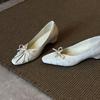 Sheepskin version~ French retro square head bow pleated niche design femininity commuting versatile light mouth single shoes