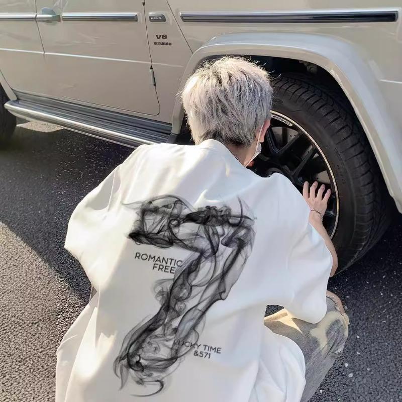 

American trendy brand printed short-sleeved T-shirt for men, summer trendy loose men s T-shirt 3XL серый