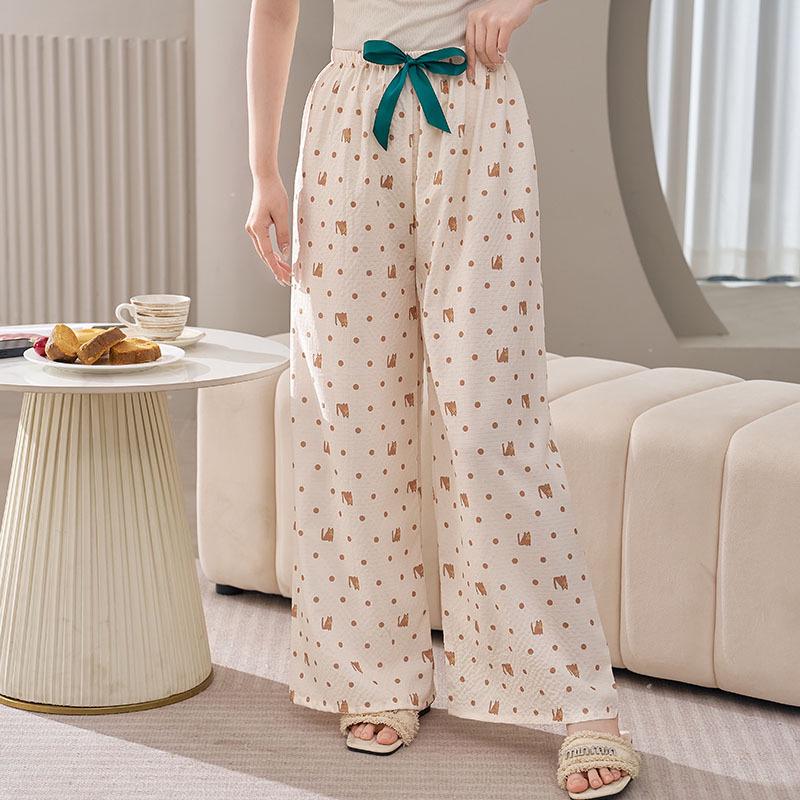 Women's Plus Size Cotton Silk Pajamas - Spring/Summer Lightweight Wide-Leg Pants for Beach, Loose Fit, Can Be Worn Outside