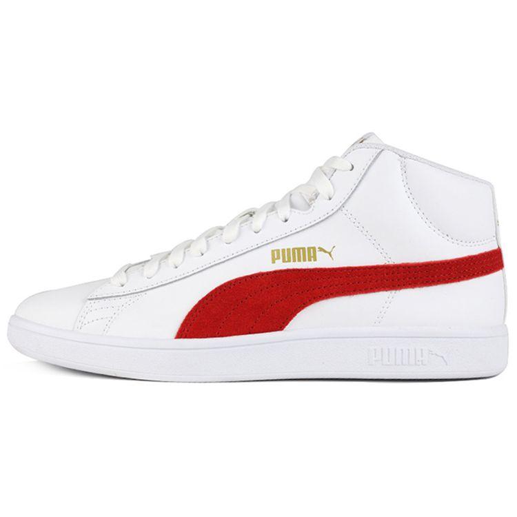 Puma Smash V2 Mid Fabric Synthetic Leather Classic Versatile Retro High-Top Sneakers Unisex Sneakers White Red 366924-10