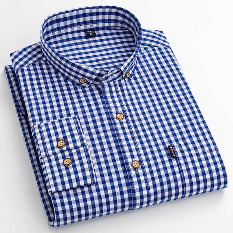 Men's Carbon Brushed Long-Sleeve Plaid Cotton Shirt