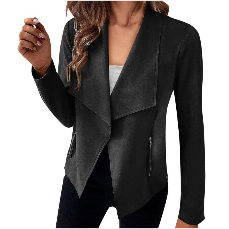 Women S Solid Suede Blazer Coat Long Sleeve Casual Style