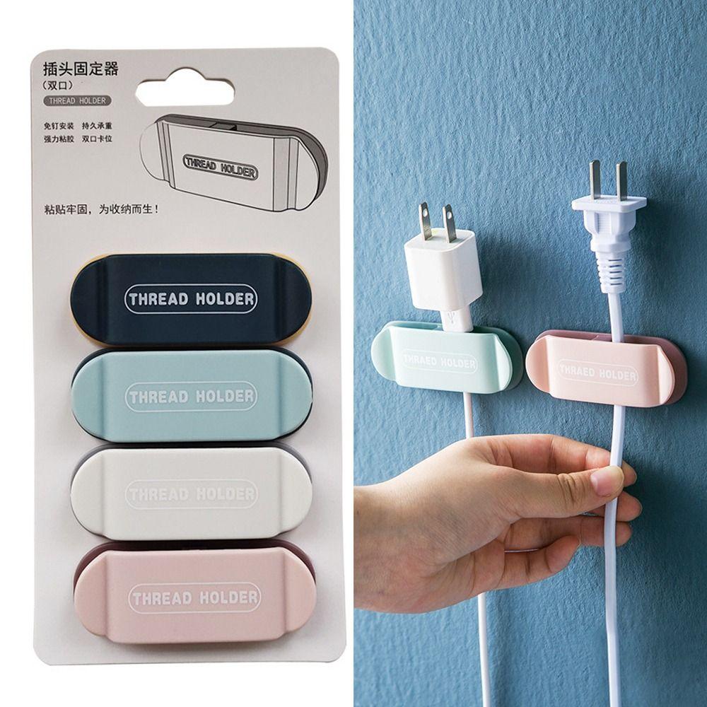 4pcs/pack Wall-Mounted Power Cable Clamps Fixer Strip Punch-Free Cable Hangers Management Clips For Wall And Table Mounting