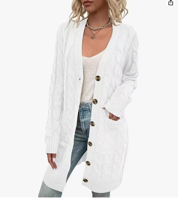 

Autumn and Winter New Styles, Fashion, Women s Clothing, Outerwear, Cardigan, Sweater, Women s, Long, Single Breasted, Casual Cardigan Jacket XXXL білий