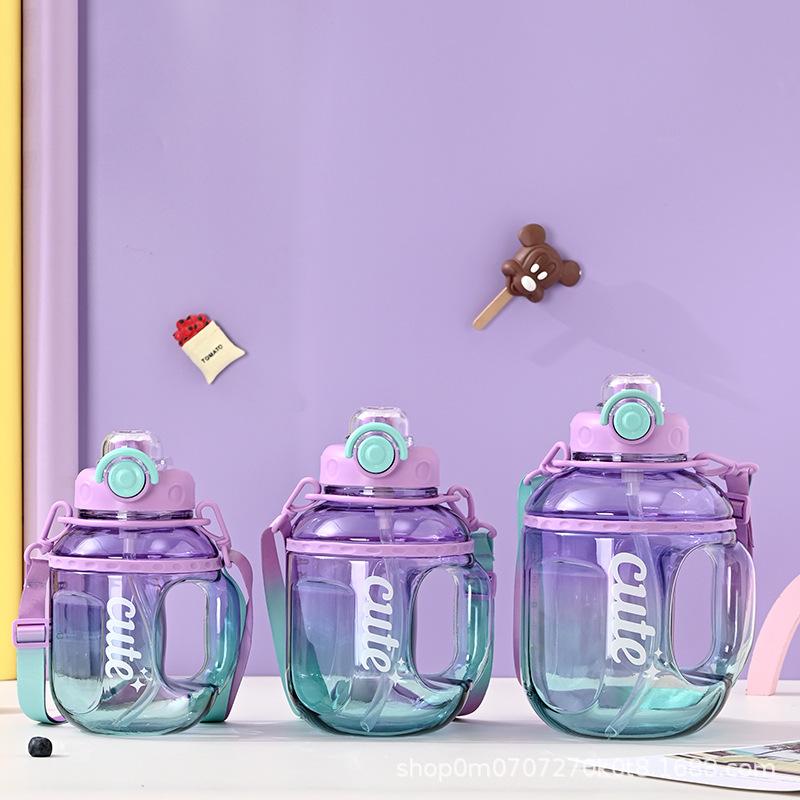 Water bottle gradual change color water cup large capacity ton bucket fitness sports straw cup men and women kettle straw cup large capacity