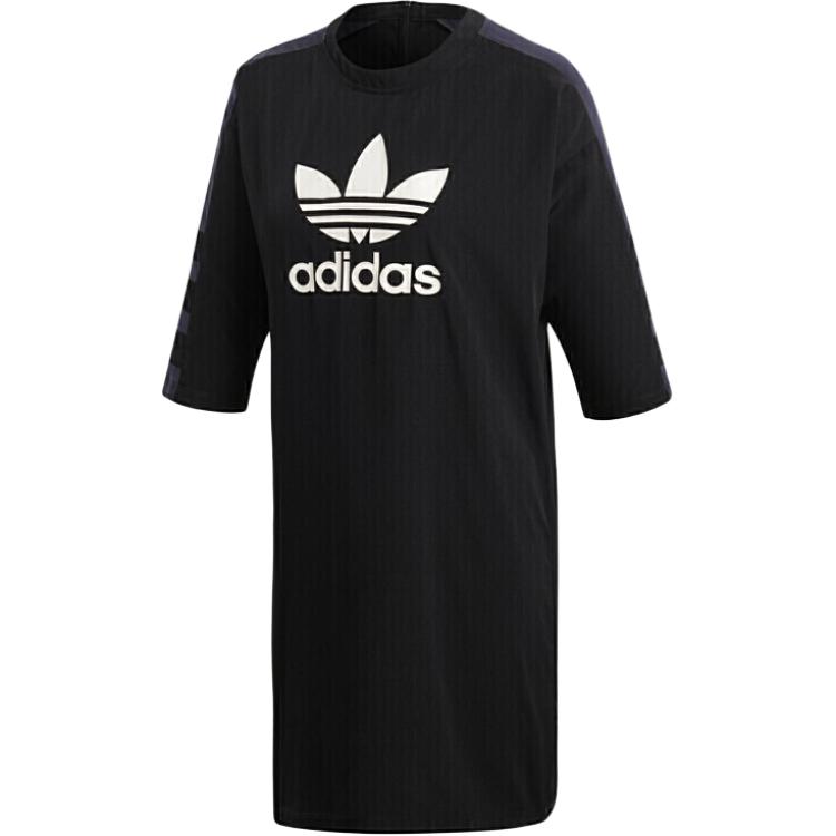 Adidas Originals Trefoil Theme Logo Print Round Neck Slim Fit Casual Sports Long Sleeve Dress Women dresses Black DP8593