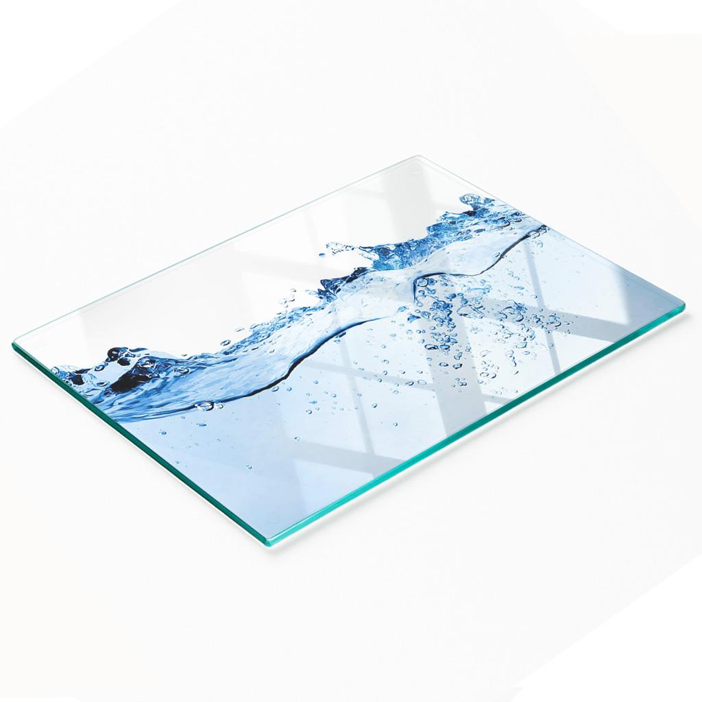 Tempered Glass Kitchen Serving Board with Water Graphics 80x52 Cm