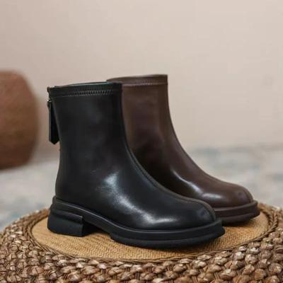 2024 Dameslaarzen HotSale Franse Stijl Rits Elastische Laarzen Vintage Herfst Ronde Neus Korte Schacht Dikke Hakken Schoenen Botas Mujer