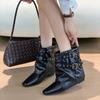 Autumn New Small Square Head Fashion Boots Stacking Boots Retro Cm~ Inner Height-increasing Flannel Buckle Belt Western Trendy Boots